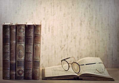 Vintage books and glasses