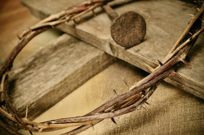 crown of thorns, cross and nail
