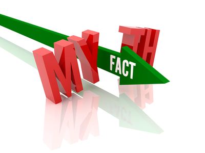 Arrow with word  Fact breaks word Myth. Concept 3D illustration.